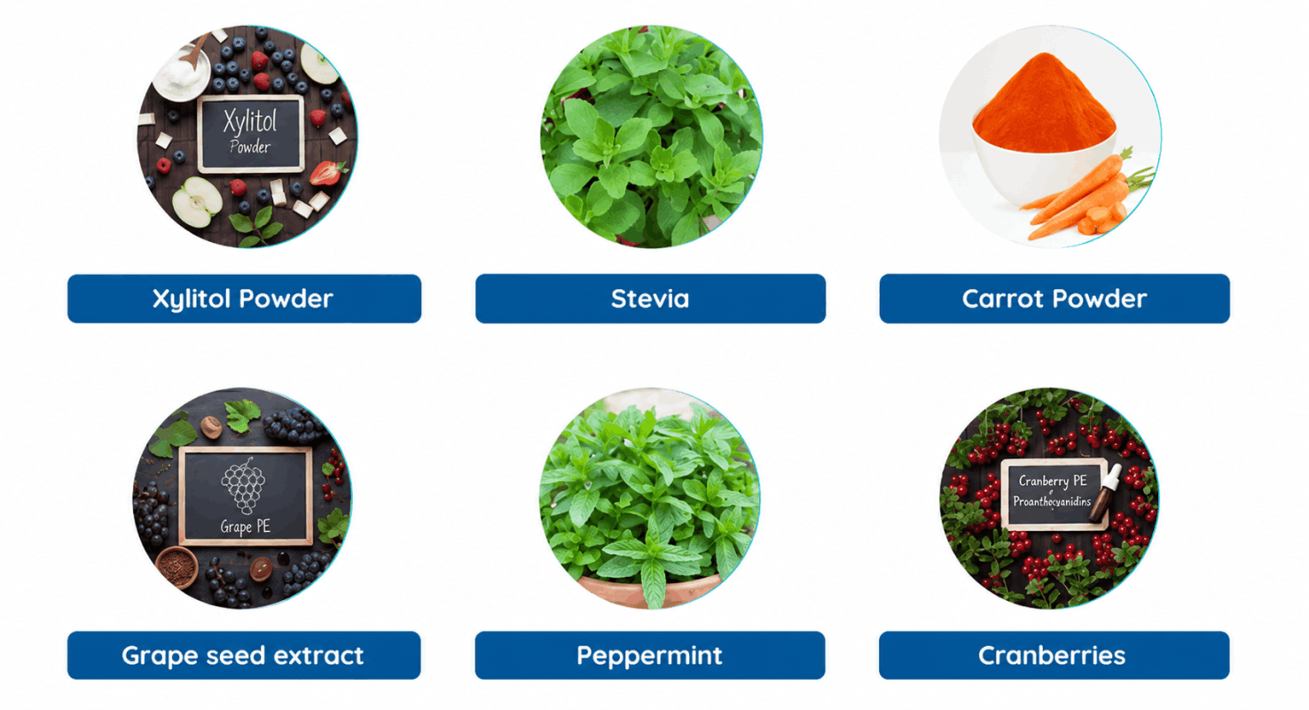 Natural ingredients used in Biodentex oral health supplement formula