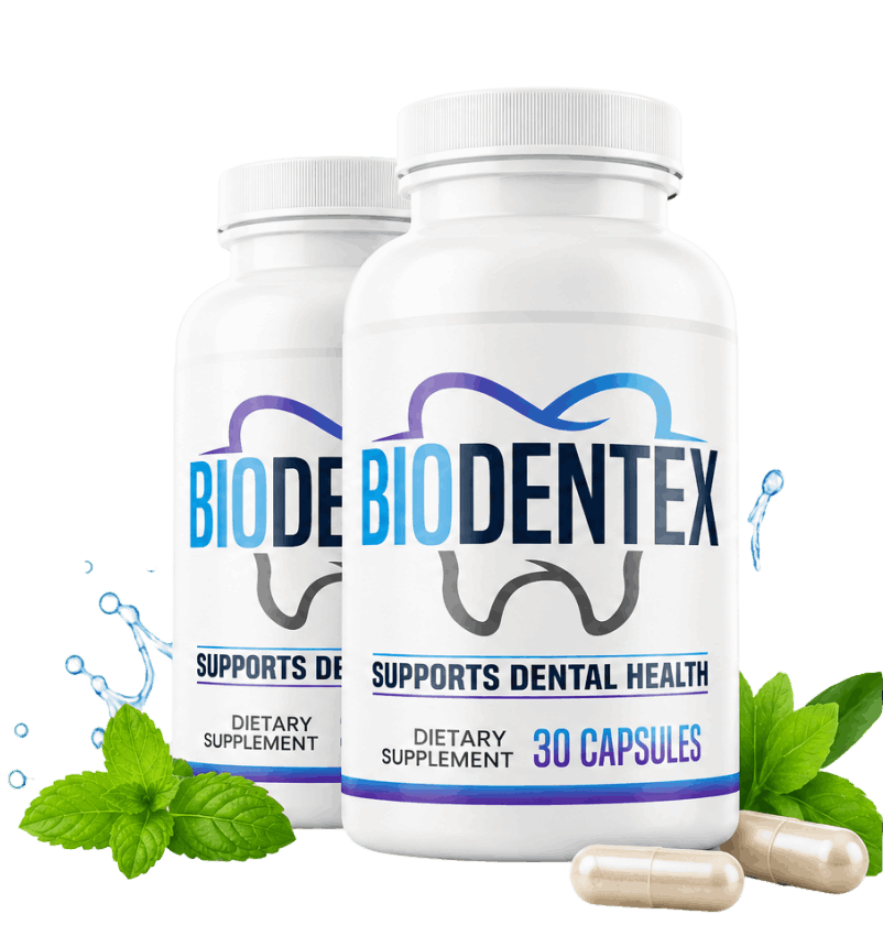 Biodentex supplement bottles for healthy teeth gums and fresh breath support