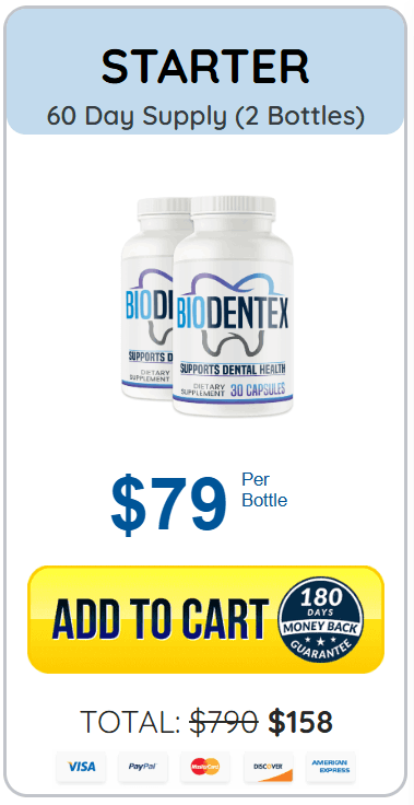 Biodentex starter package with 2 bottles for 60-day dental health support and fresh breath wellness