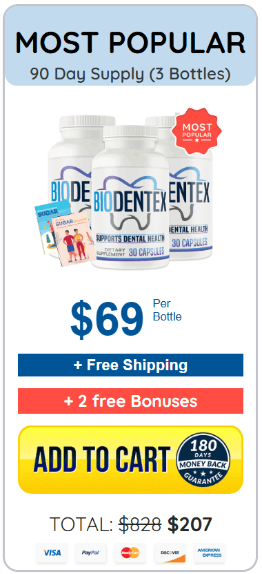 Biodentex most popular 3-bottle package for healthy gums, stronger teeth, and fresh breath support